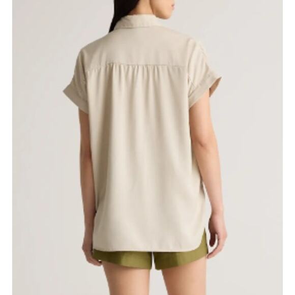 Quince Vintage Wash 100% Tencel Short Sleeve Camp Shirt Shale Tan XL - Picture 2 of 8